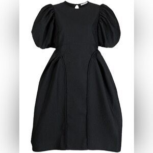 NWOT Cecilie Bahnsen Fonda Plissé Dress US6 Stria Matelassé Black Puff Sleeve